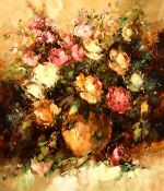 20th Century Impressionist School, A still life of mixed flowers in a bowl, oil on canvas, signed,