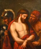 19th Century French School, Christ in a crown of thorns being unbound, oil on board, 16