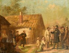 19th Century Continental School, a female figure pleading with a government official, oil on canvas,