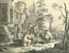 Bartolozzi after Zocchi, a scene of sheep shearing, etching and engraving, and an engraving by