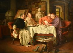 Josef Wagner-Hohenberg (1870-1939) German, cardinals pondering texts over a glass of wine, oil on