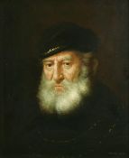 W. Moroni (20th Century) after Rembrandt, Portrait of a bearded gentleman wearing a cap, oil on
