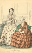 Five French 19th Century hand-coloured fashion plates, 8.25