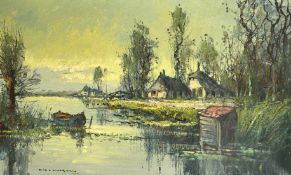 Early 20th Century Continental School, a river landscape, oil on canvas, indistinctly signed, 23.75