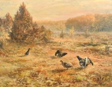 Wilhelm (Willi) Lorenz (1901-1981) German, Birds in a courting display in an Autumn landscape, oil