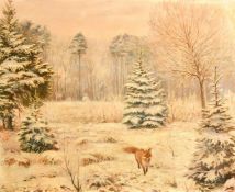 Wilhelm (Willi) Lorenz (1901-1981) German, A fox walking through a winter landscape covered with