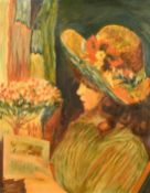 Continental School circa 1961, Portrait of a lady wearing a wide-brimmed hat with flowers and
