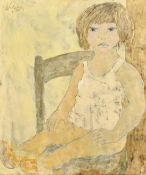 Valentin (20th Century), a study of a child seated on a chair, acrylic on board, signed, 22