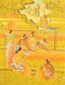Imd Teblin (20th Century) Indonesian, A Balinese scene of figures harvesting, tempera on canvas laid