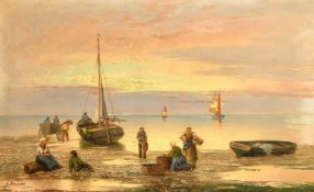 A. Vescovi (19th Century) Italian School, figures sorting the catch at dusk, oil on canvas,