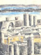 Kathe Schmitz-Imhoff (1893-1984), a print of a fortified town, signed and inscribed on the mount,
