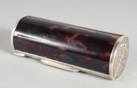 A SILVER DRUM CIGARETTE HOLDER, possibly tortoiseshell/faux. 3.5ins long.