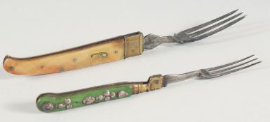 A TRAVELLING FOLDING FORK AND ANOTHER FORK. (2).