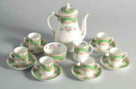 A TUSCAN CHINA COFFEE SET, comprising coffee pot, milk jug, bowl, six cups, and saucers.