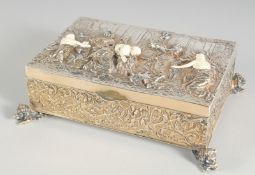 A VERY GOOD CONTINENTAL.800 SILVER BOX AND COVER, the lid with classical figures with ivory bodies