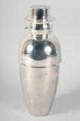 A MR SNOWMAN PLATED COCKTAIL SHAKER. 10.5ins high.