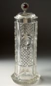 A GOOD BOHEMIAN CUT GLASS TANKARD AND COVER with hobnail cutting. Engraved T. D., 8ins high.