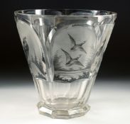 A GOOD BOHEMIAN CIRCULAR VASE with panels of birds and deer. 7.5ins high.