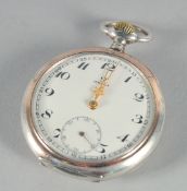 A SILVER OMEGA POCKET WATCH.