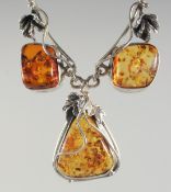 A STERLING SILVER AND NATURAL AMBER SET NECKLACE.