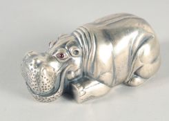 A GOOD RUSSIAN SILVER HIPPO. Stamped: 88, head & Faberge. 3ins long, 76gms.
