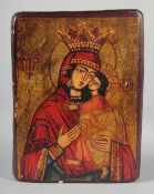 A SMALL RUSSIAN ICON, MADONNA AND CHILD. 8ins x 6ins