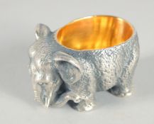 A GOOD RUSSIAN SILVER ELEPHANT SALT Stamped 84, 1.75ins, 123gms.