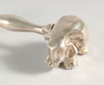 A BABY'S SILVER ELEPHANT RATTLE.