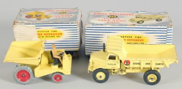 A DINKY DUMPER TRUCK, 9627, REAR DUMP TRUCK, 965, both boxed.
