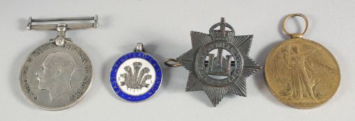 TWO 1914 - 1919 WAR MEDALS AND TWO BADGES (4).