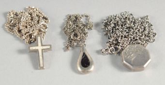THREE SILVER NECKLACES.