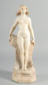 CESARE SCHEGGI (1833 - 1876). A FINELY CARVED TWO COLUMN MARBLE STANDING NUDE. Signed, 17.5ins