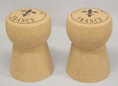 A PAIR OF NOVELTY CHAMPAGNE CORK SEATS. 18ins high.