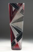 A TALL ART DECO STYLE GLASS TAPERING VASE. 14ins high.