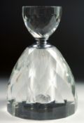 A GOOD HEAVY CUT CIRCULAR SCENT BOTTLE AND STOPPER. 8.5ins high.