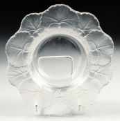 A LALIQUE GLASS FLOWER DISH Signed, Lalique, France. 5.5ins diameter.
