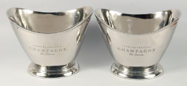 A PAIR OF CUVEE DE PRESTIGE CHAMPAGNE WINE COOLERS. 13ins diameter, 8.5ins high.