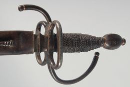 A SWEPT HILT RAPIER with double edge blade. Signed AUG SCHNEIDER, BERLIN, in a black leather