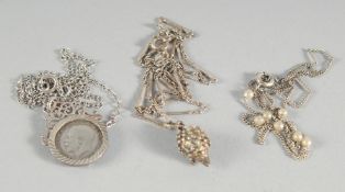THREE SILVER NECKLACES.