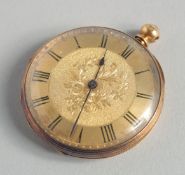 A LADIES 18CT ENGRAVED GOLD POCKET WATCH.