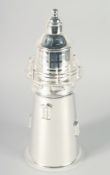 A LIGHTHOUSE PLATED COCKTAIL SHAKER 13ins high.