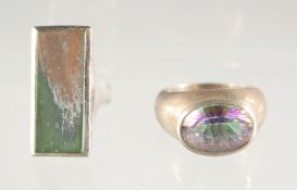 TWO SILVER DESIGNER RINGS.
