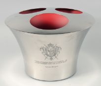A LILY BOLLINGER THREE BOTTLE CIRCULAR COOLER. 9ins high, 14ins diameter.
