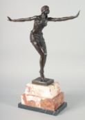 AFTER D. H. CHIPARUS. A BRONZE DANCING GIRL. Signed, 13ins high on a marble base.