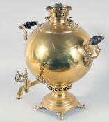 A VERY GOOD LARGE 19TH CENTURY RUSSIAN BRASS SAMOVAR, engraved, with a pair of carrying handles,
