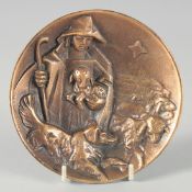 MANFRIED, KOEMAN. 1989 A CIRCULAR BRONZE, THE SHEPHERD. Signed.