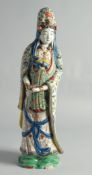 A CHINESE FAMILLE VERTE PORCELAIN FIGURE OF GUANYIN, (af), 49cm high.