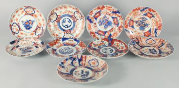 NINE JAPANESE IMARI PORCELAIN PLATES, largest 23.5cm diameter, (9).