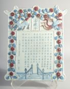 A CHINESE YUAN STYLE BLUE, WHITE AND RED GLAZED POTTERY PLAQUE, with relief decoration and