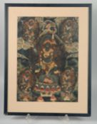 A FRAMED THANGKA DEPICTING PANJARNATA MAHAKALA: BUDDHIST PROTECTOR, framed and glazed, image 43cm